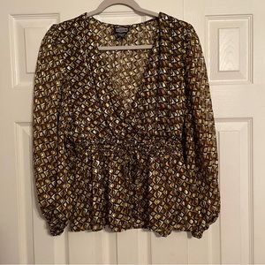 Brown Patterned Peplum Top